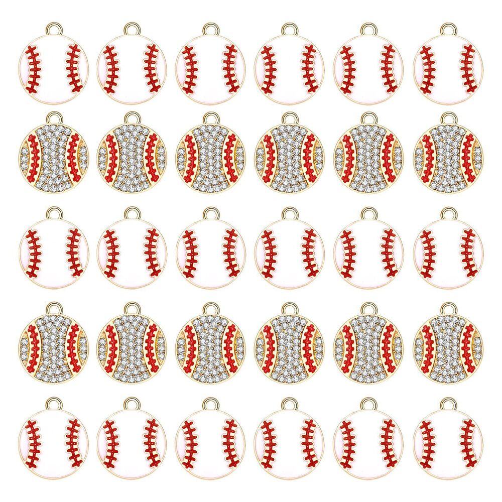 8631 30pcs Sports Charms for Jewelry Making Enamel Rhinestone Baseball